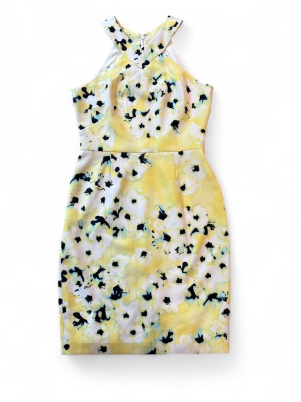 Yellow Floral Halter Sheath Dress Sz 6